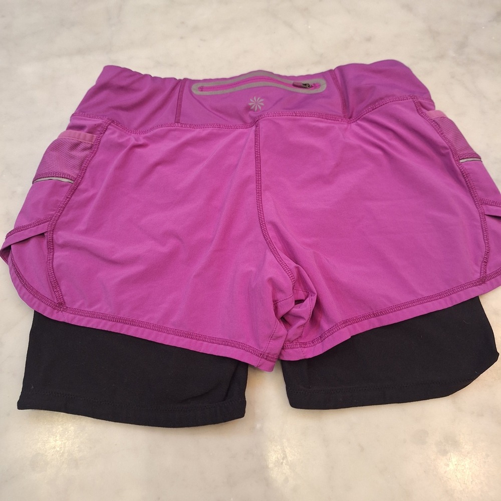 Athleta 2-in-1 Running Shorts Sz S Purple Black Mesh Pocket Athletic  Pickleball